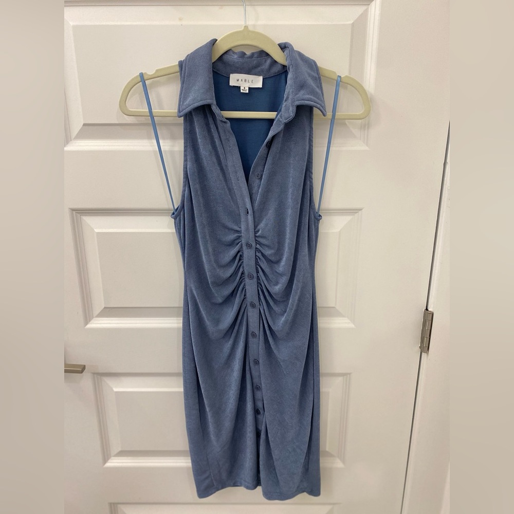BLUE SLEEVELESS COLLARD MINI DRESS